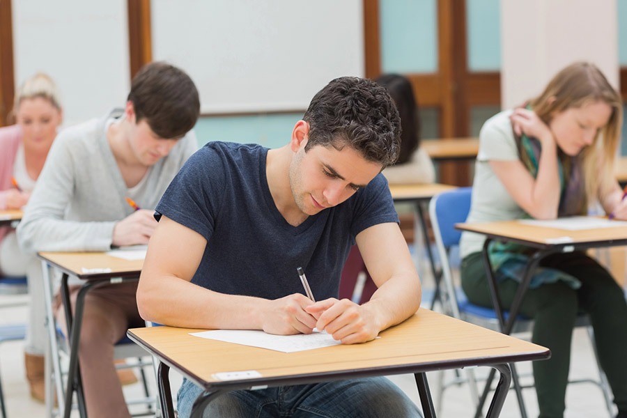 Students taking a test in a classroom in Sacramento